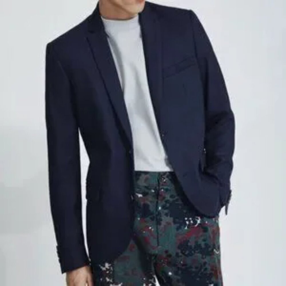 NWT Samsoe Wool Blend Navy Blue Blazer Jacket Mens US Size 38 European 48 Edger